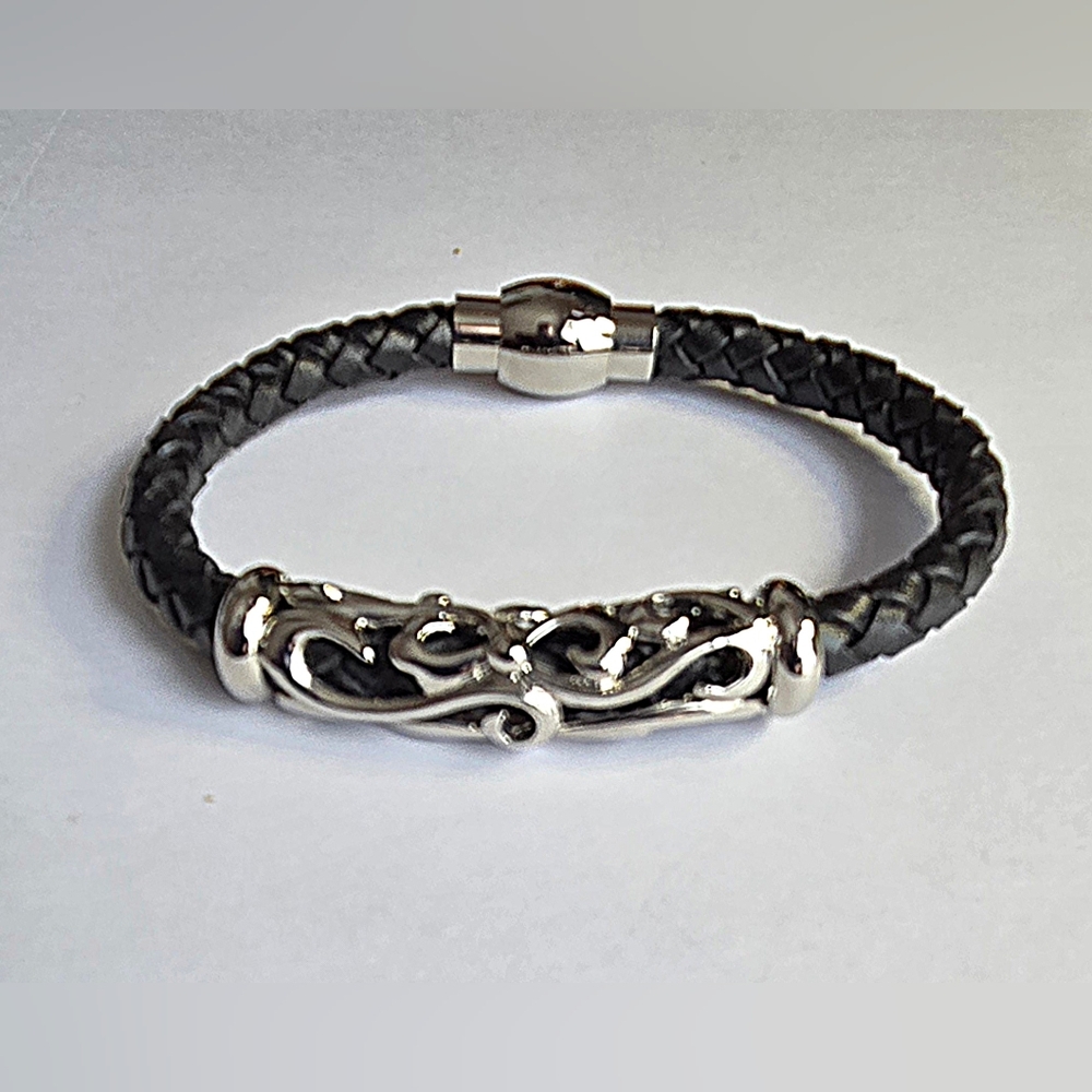 Stainless Steel and Black Braided Bracelet